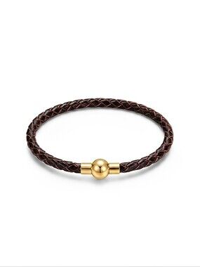 Linx Vintage Brown Leather Braided Cord Bracelet with Gold Magnetic Clasp